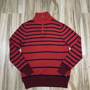 G/Fore Pullover Silk Blend Sweater Large Red Navy 1/4 Zip Long‎ Sleeve Knit Golf